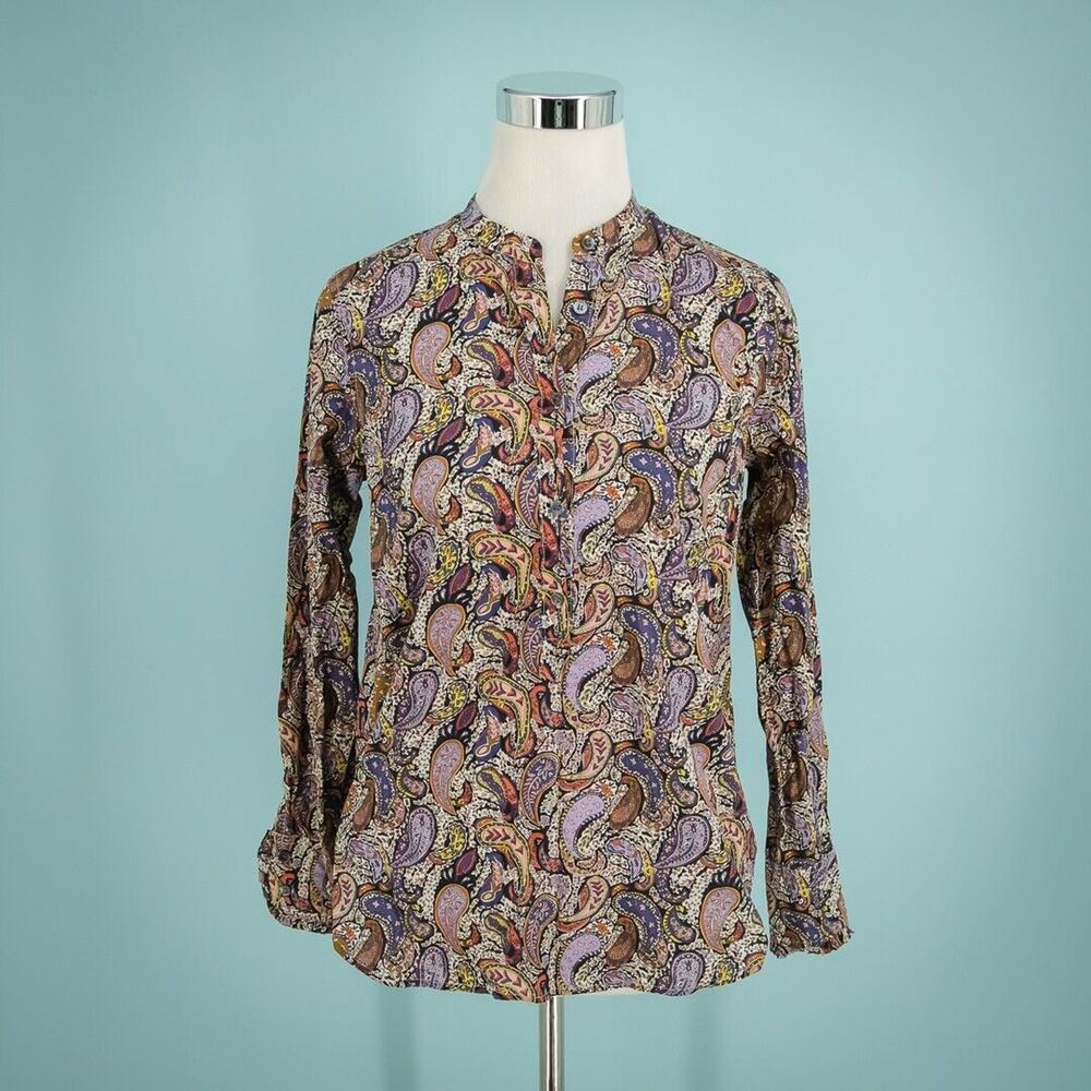 J. Crew Size 2 Liberty Art Fabric Paisley Print Ruffle Popover Button Cotton Top